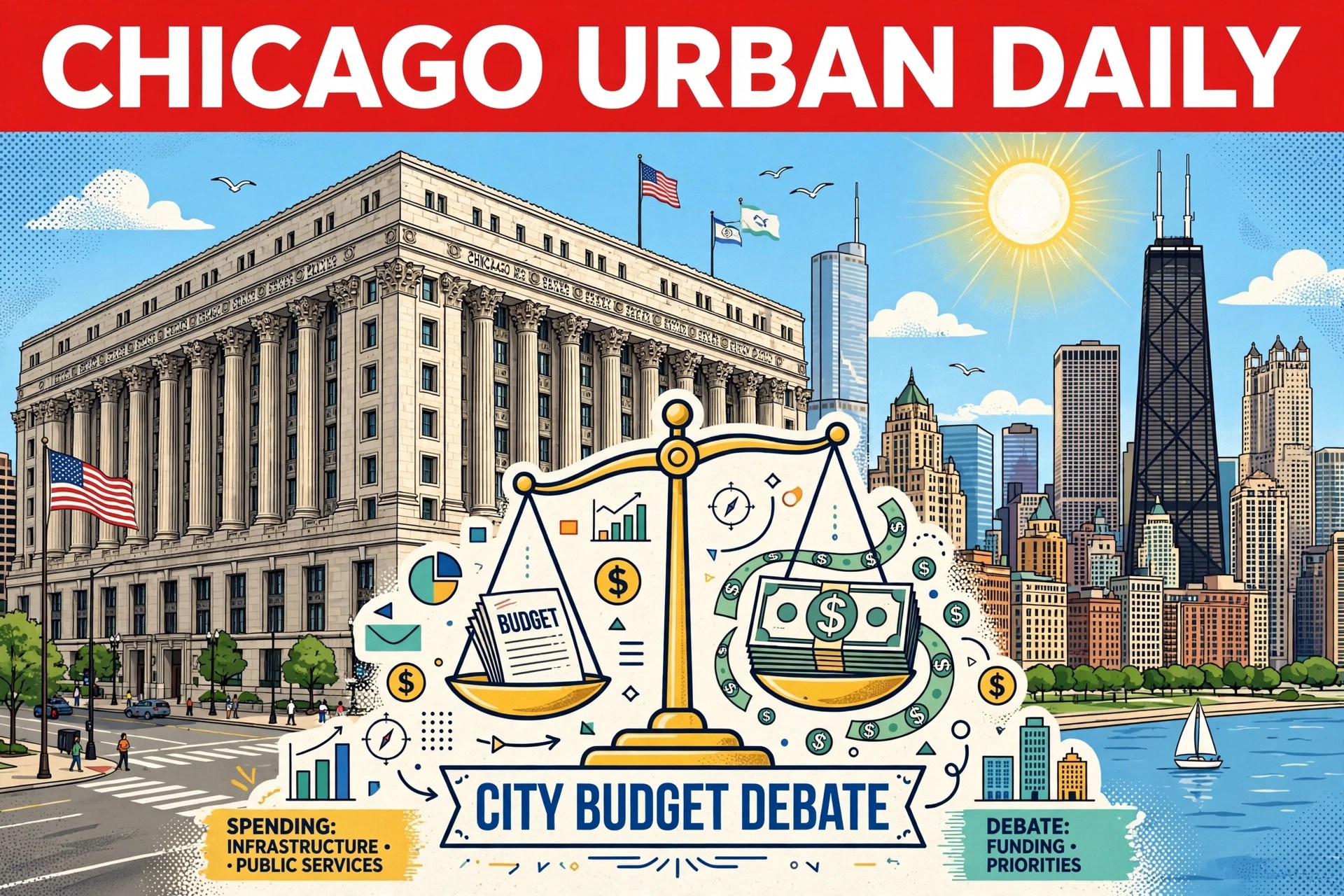 Chicago City Council budget battle editorial illustration