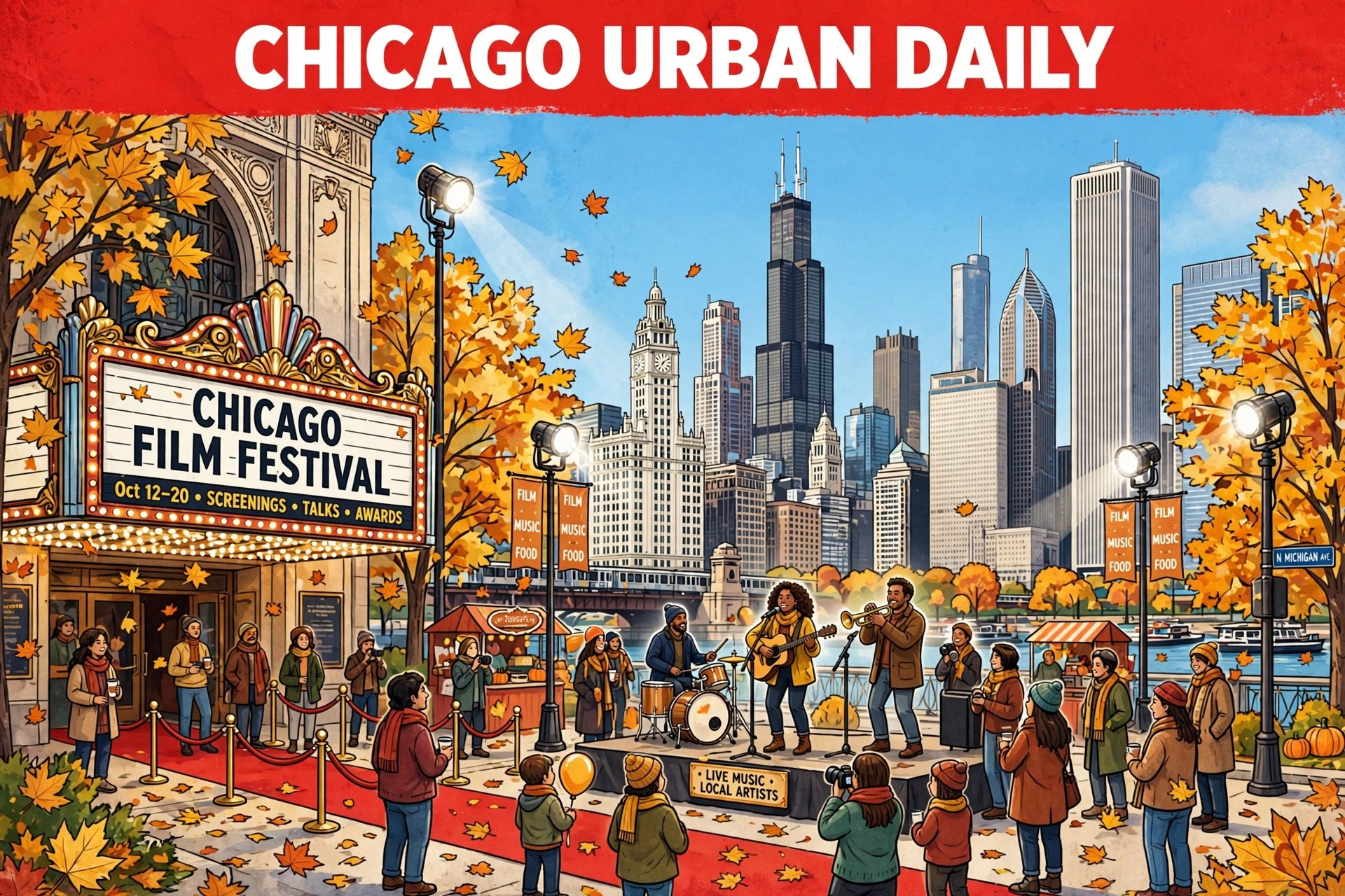 Chicago fall entertainment season editorial illustration
