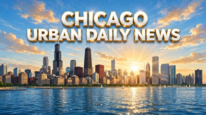 Chicago skyline with CHICAGO URBAN DAILY NEWS text